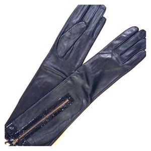 15 inch leather gloves with patent edges and zip